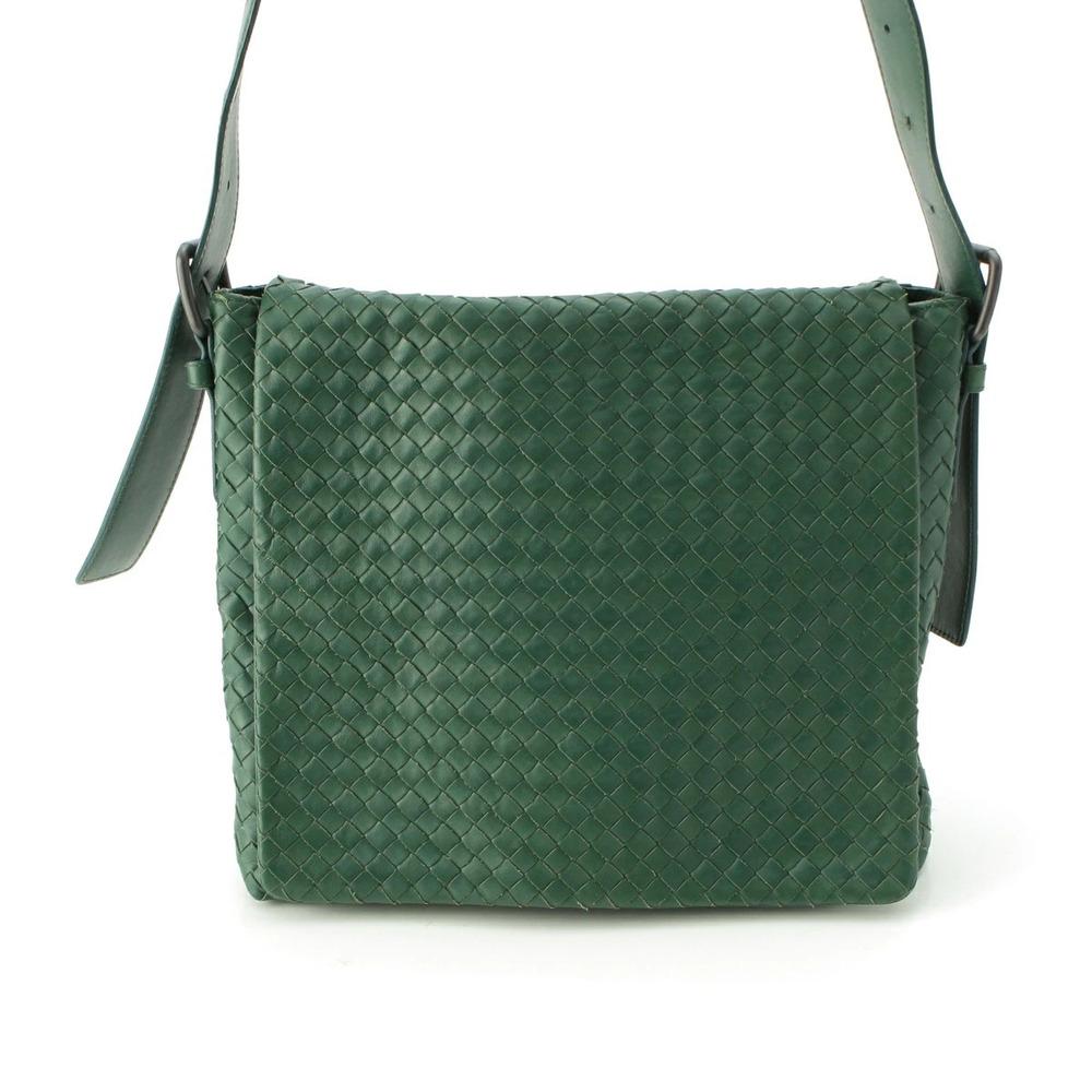 Bottega Veneta Leather Intrecciato Shoulder Messenger Bag Green